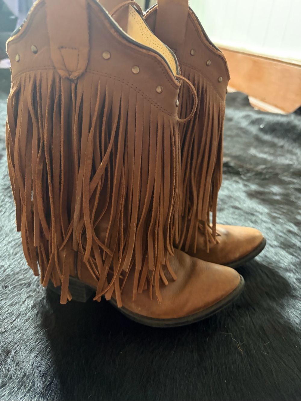 Old West Brown Fringe Suede Kids Boots
